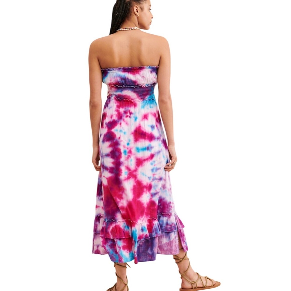 Steele Hum+Bee Sayulita Sunset Strapless Midi Dress Pink Blue Tie Dye Boho - Picture 2 of 9